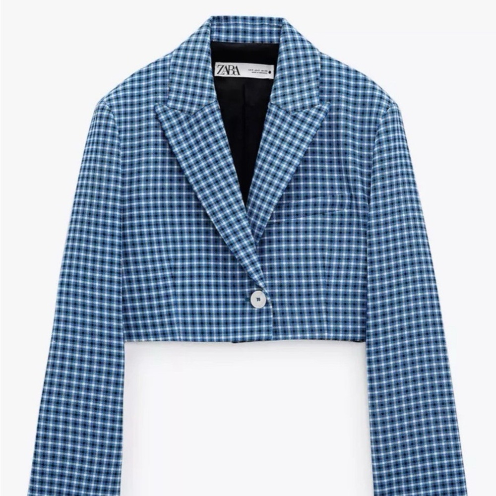 ZARA BLAZER
CHECKED CROPPED LAPEL
COLLAR SIZE M NWOT